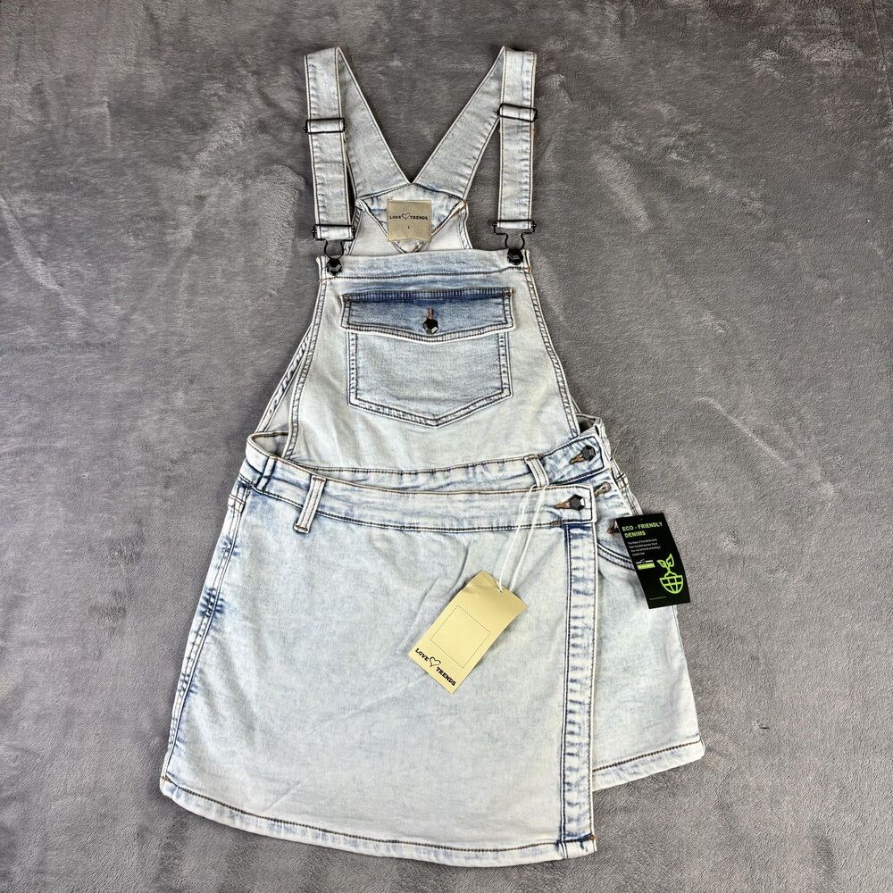 Love‎ Trends Skort Jean Womens Large Light Wash Denim Overalls Shorts